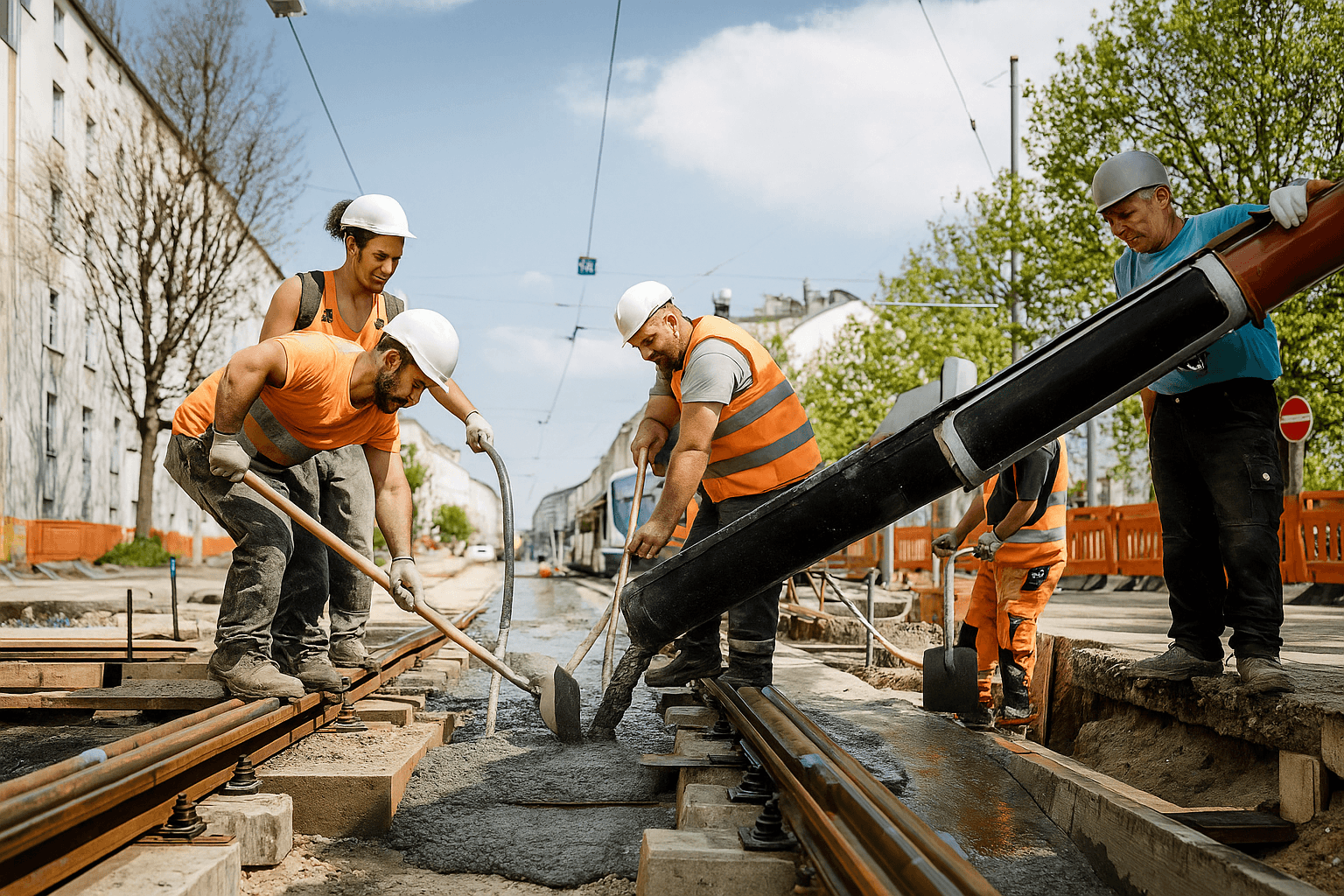Gleisbauunternehmen bei der Arbeit